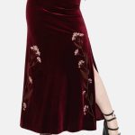 Virosa Floral Embroidered Velour Maxi Skirt