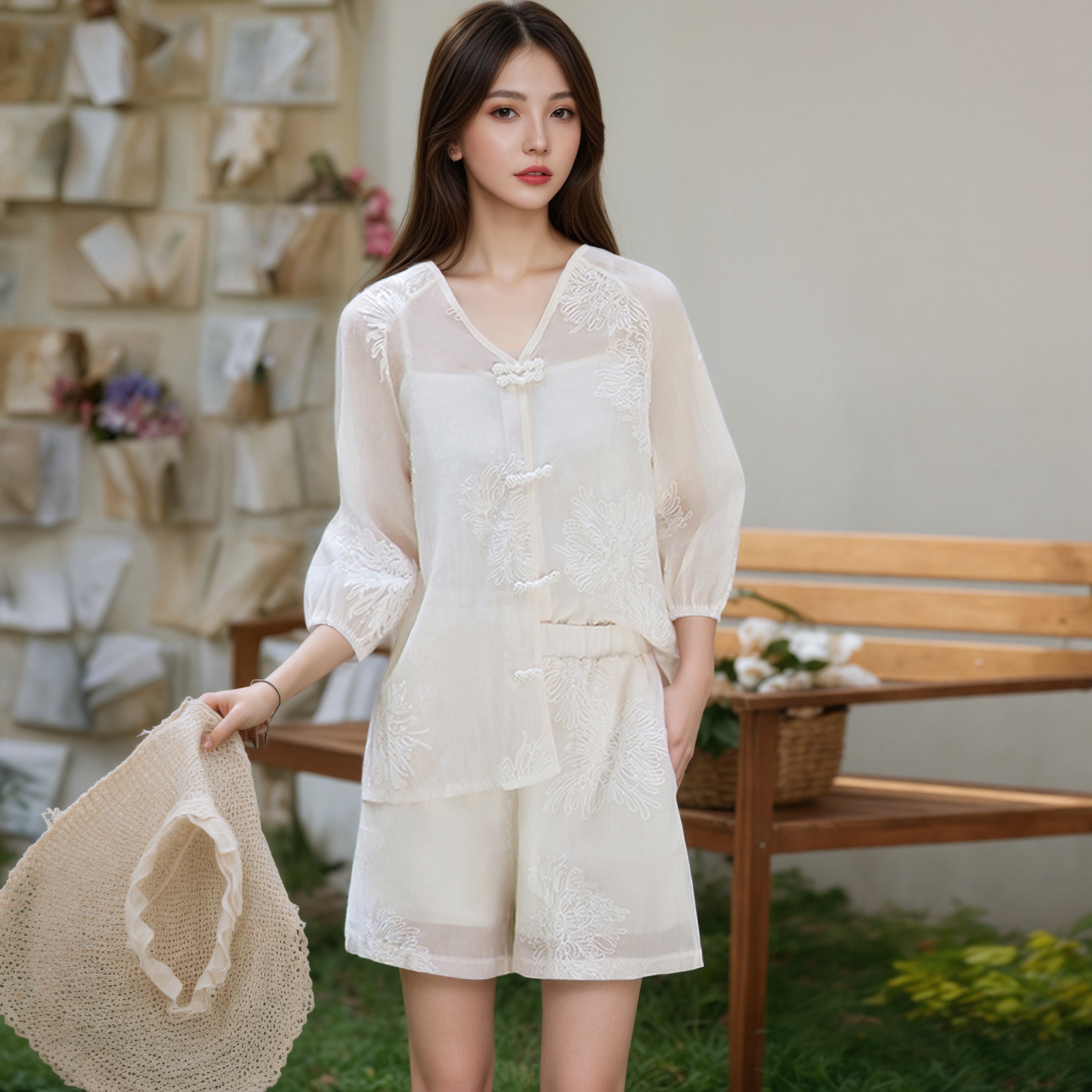 New Chinese Style Embroidered Shorts Set for Women Summer Petite Two-Piece - Image 5