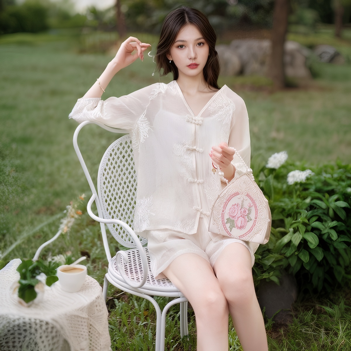 New Chinese Style Embroidered Shorts Set for Women Summer Petite Two-Piece - Image 3