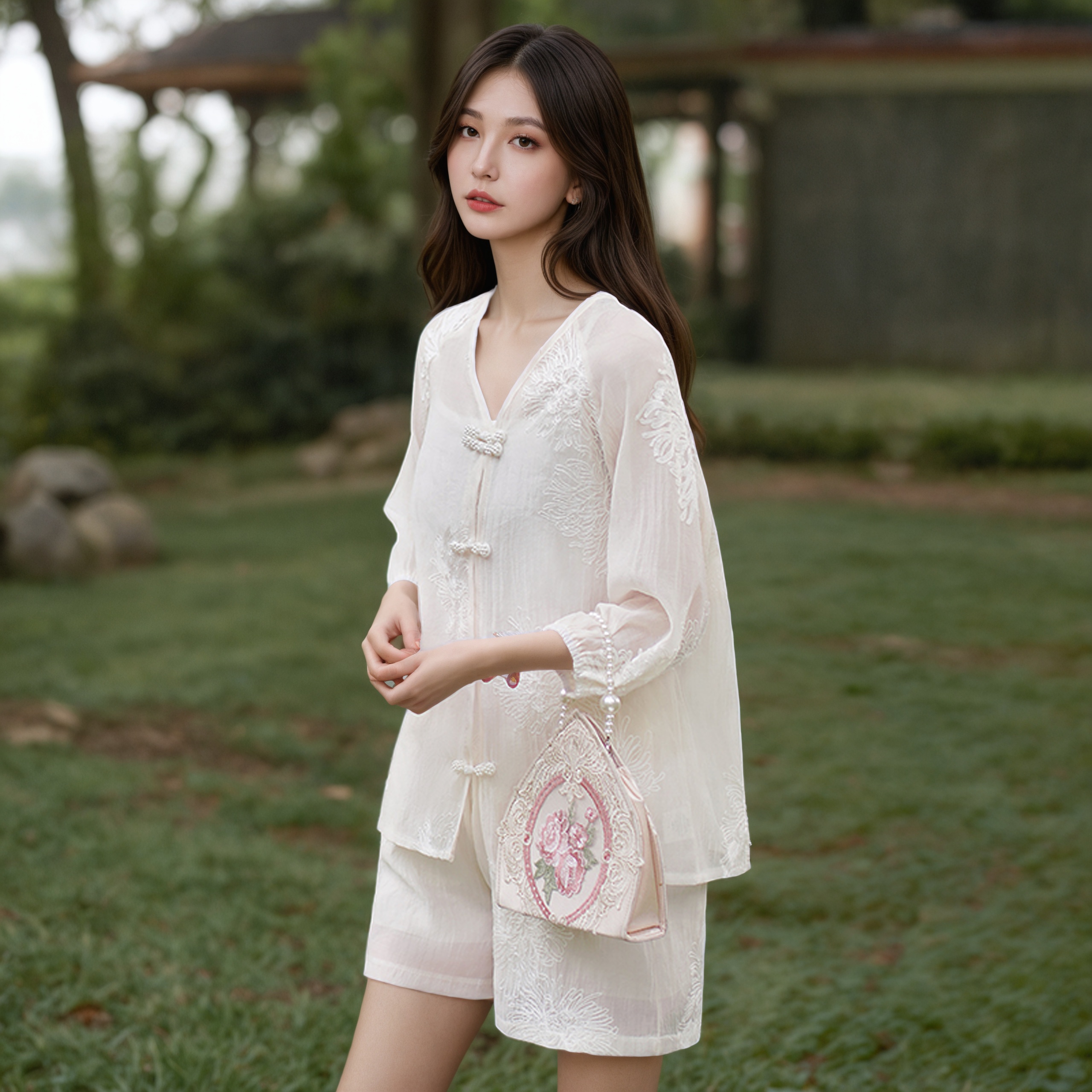 New Chinese Style Embroidered Shorts Set for Women Summer Petite Two-Piece - Image 4