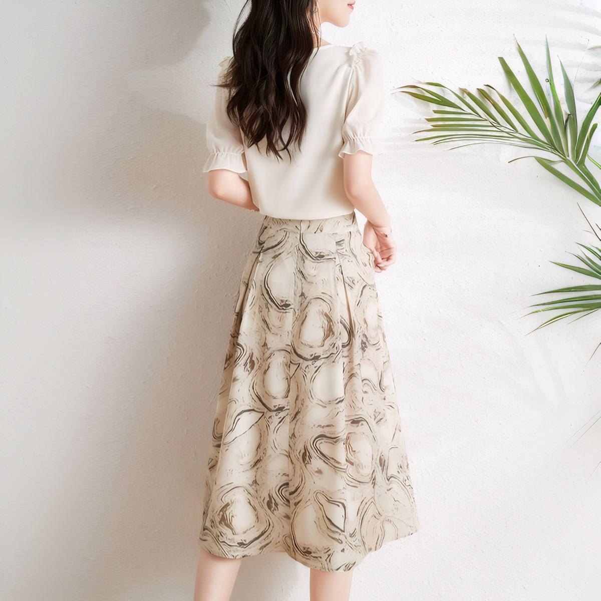 2025 Summer New Two-Piece Set with Rhinestones Print Skirt Print Chiffon Minimalist Commute Figure-Flattering Breathable Two-Piece Set - Image 2