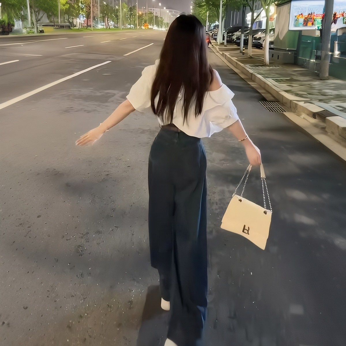Gentle Style Ruffle Short Sleeve Off Shoulder Blouse High Waist Wide Leg Jeans Two Piece Set - Image 2