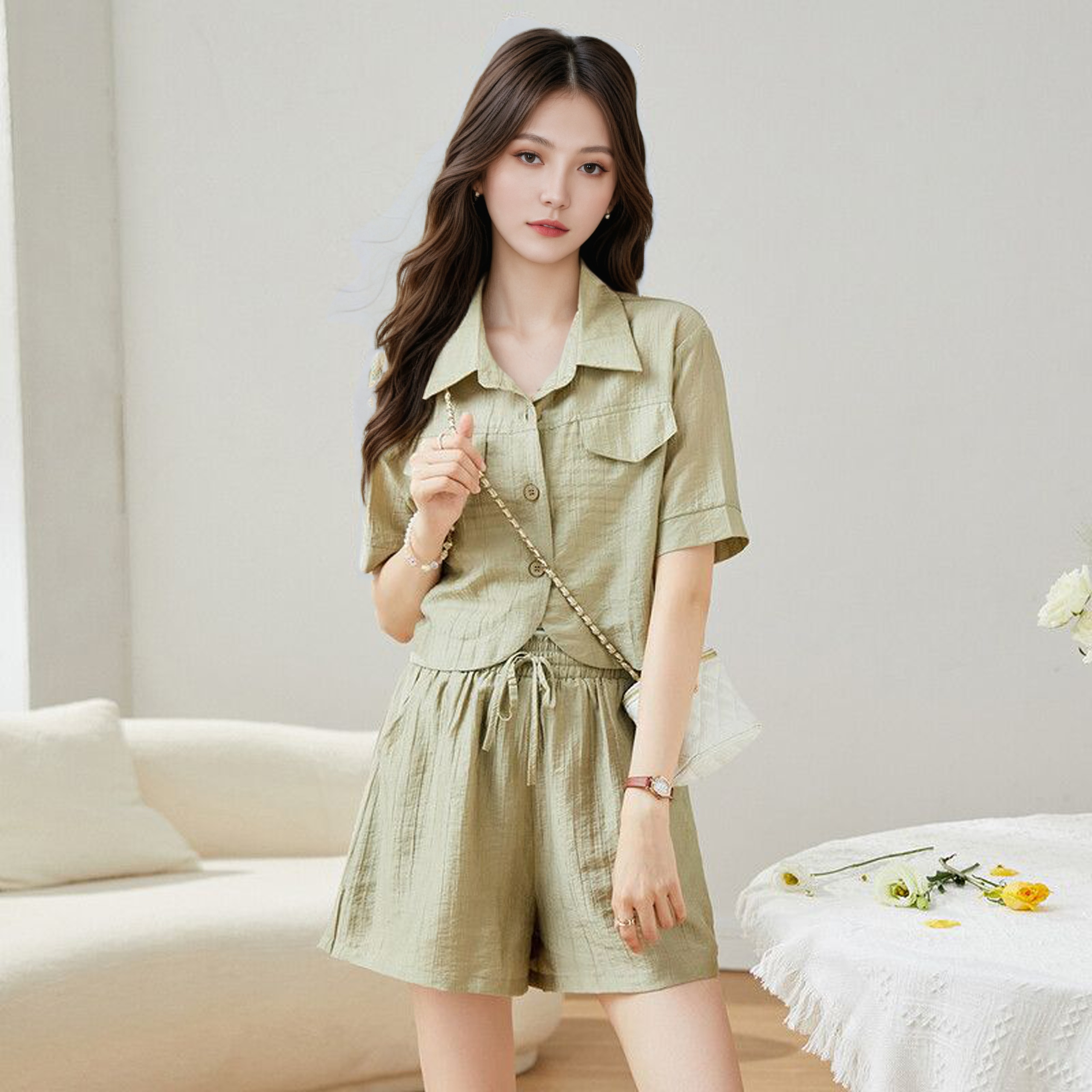 Women's 3-Piece Shorts Set Summer New Petite Casual Fashion Stylish Design Sun Protection Cami - Image 5
