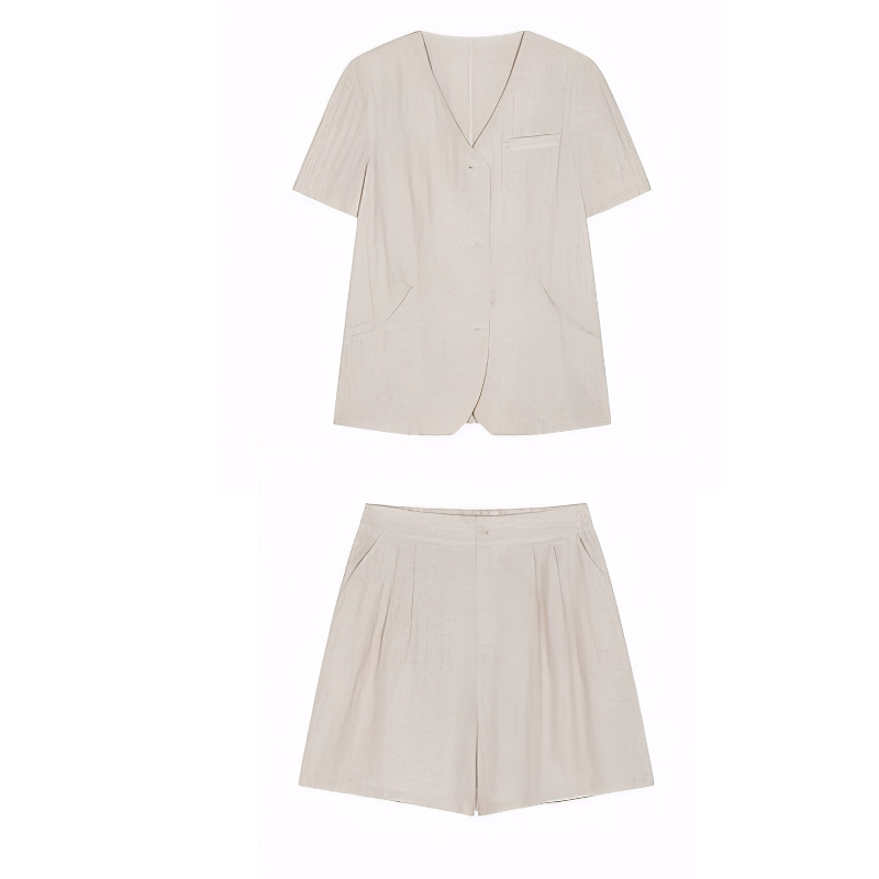Women's Korean Style Collarless Short Sleeve Blazer and Wide Leg Shorts Two Piece Set 2026 Summer Casual Loose Fit - Image 5