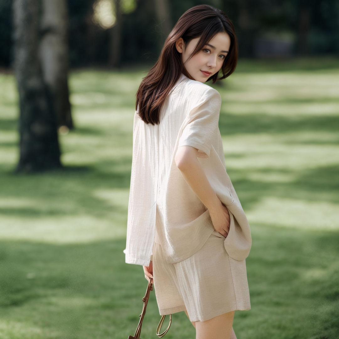 Women's Korean Style Collarless Short Sleeve Blazer and Wide Leg Shorts Two Piece Set 2026 Summer Casual Loose Fit - Image 2