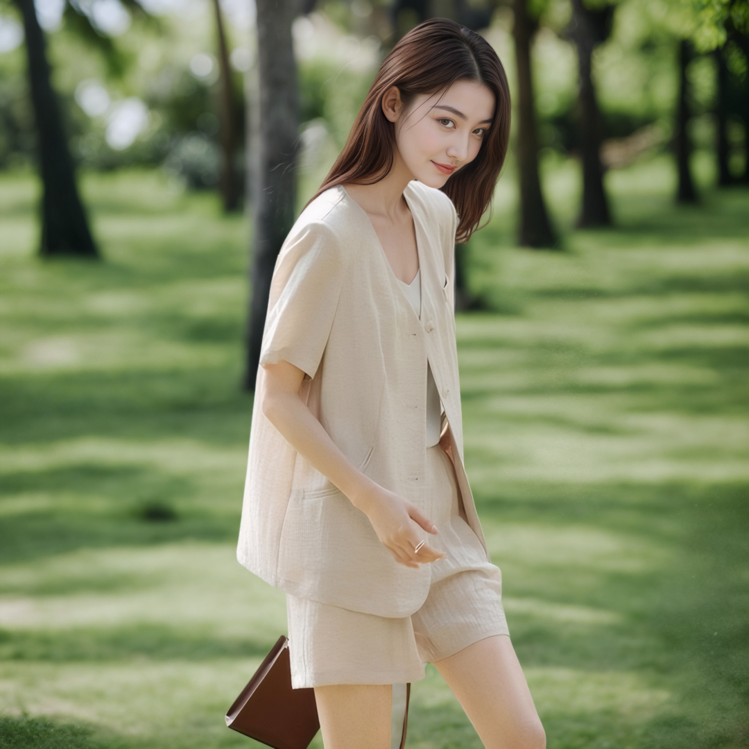 Women's Korean Style Collarless Short Sleeve Blazer and Wide Leg Shorts Two Piece Set 2026 Summer Casual Loose Fit - Image 4