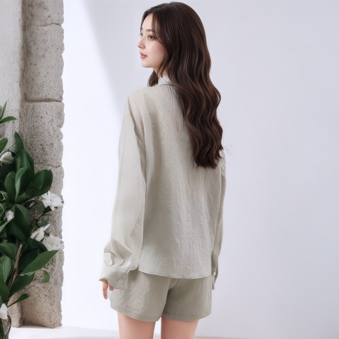 Women's 3-Piece Tencel Shirt and Shorts Set Summer 2026 Casual Sun Protection Outfit - Image 2