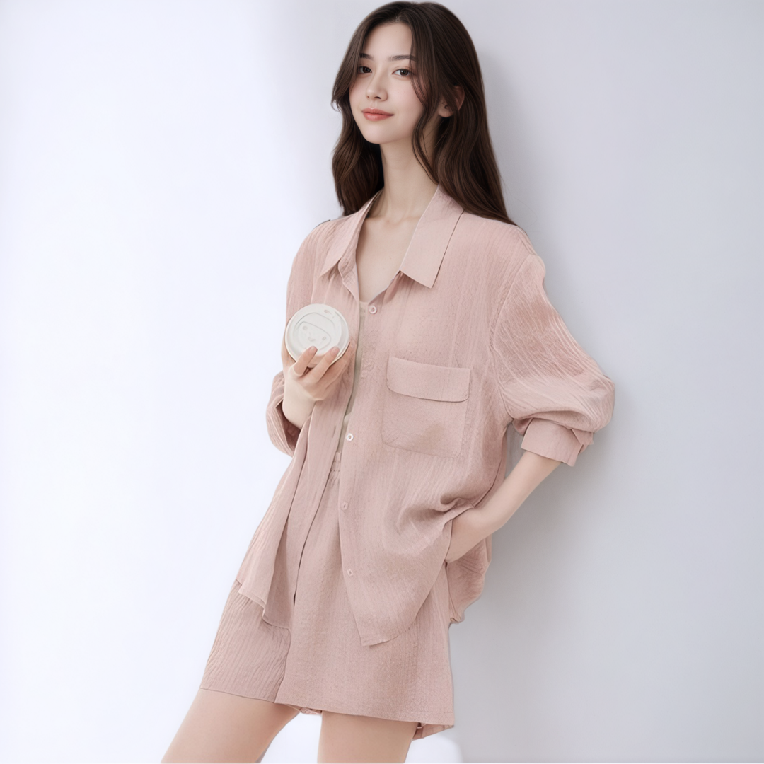 Women's 3-Piece Tencel Shirt and Shorts Set Summer 2026 Casual Sun Protection Outfit - Image 5