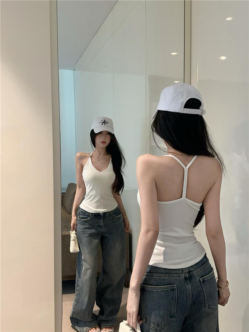 Black V-Neck Open Back Cami Top Women 2026 Summer Slim Fit Short Outerwear - Image 4