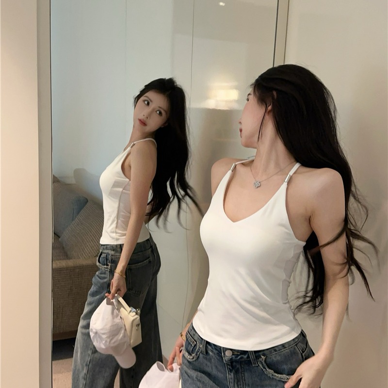 Black V-Neck Open Back Cami Top Women 2026 Summer Slim Fit Short Outerwear - Image 5