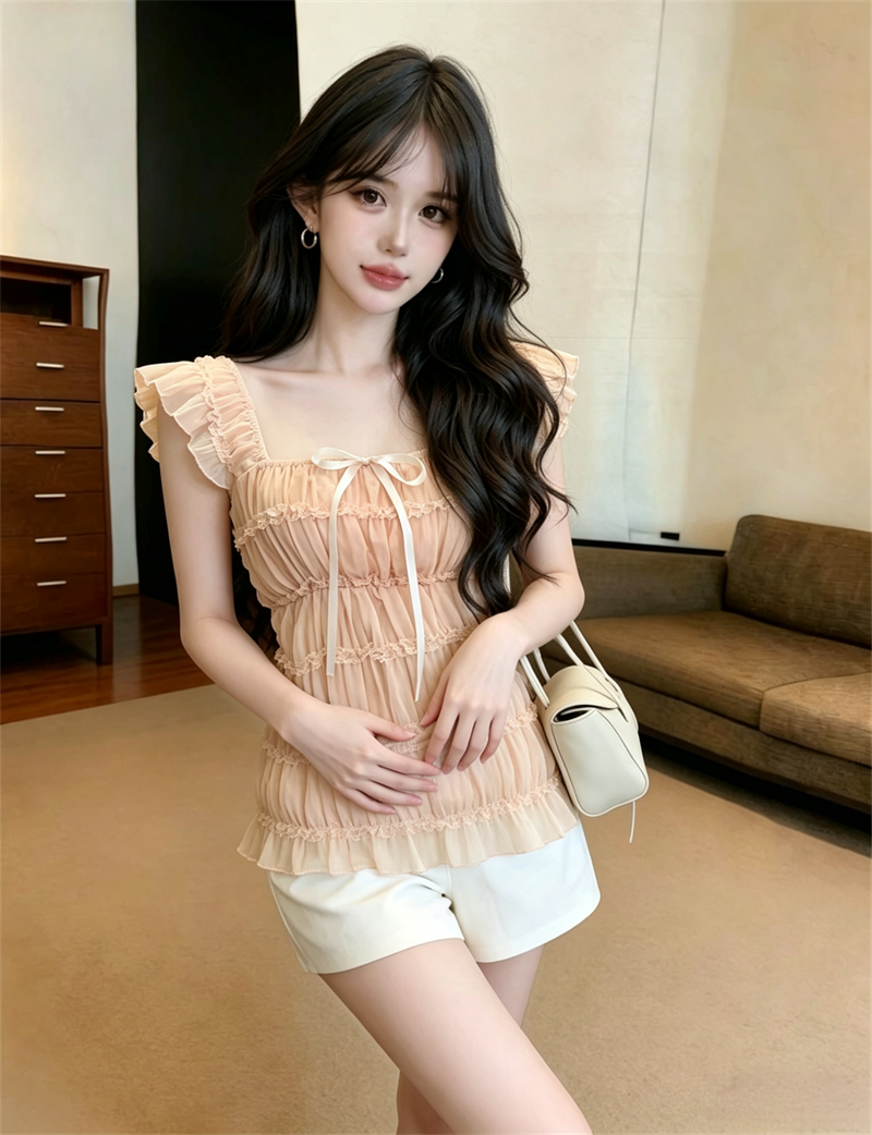 2026 Summer Korean Slim Fit Sweet Age-Reducing Slimming Versatile Small Fly Sleeve Pullover Top - Image 2