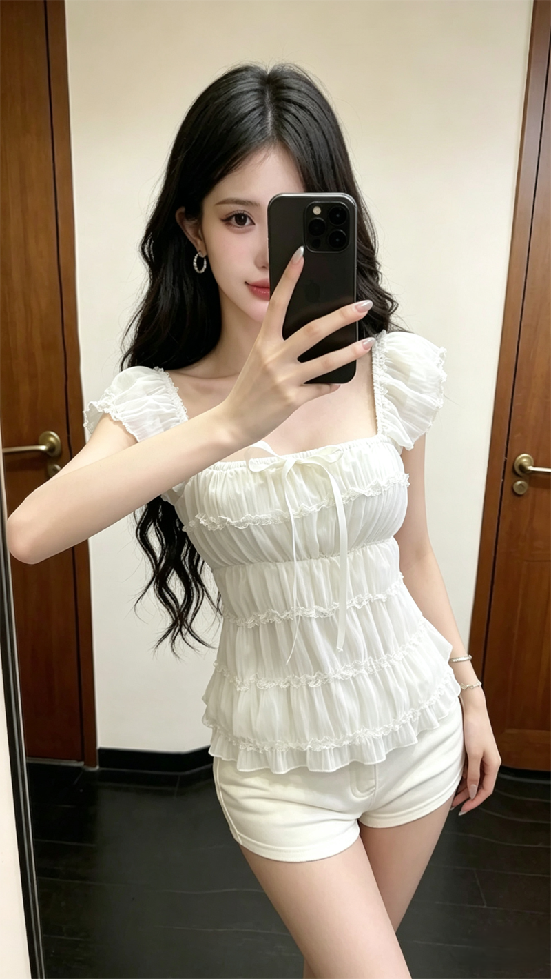 2026 Summer Korean Slim Fit Sweet Age-Reducing Slimming Versatile Small Fly Sleeve Pullover Top - Image 4