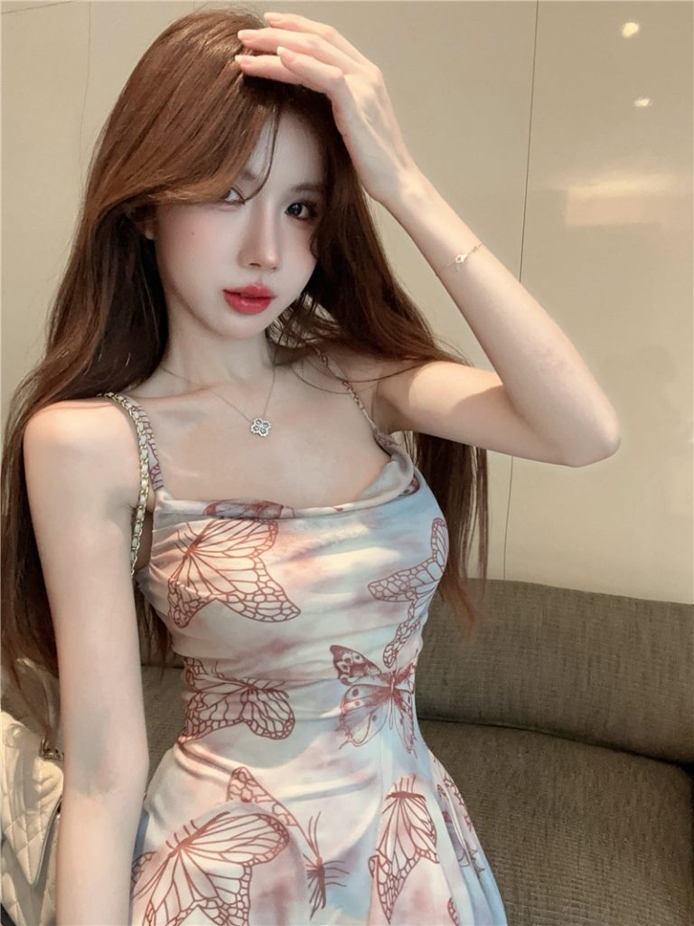 Tie-Dye Butterfly Print Cami Dress with Cinched Waist A-Line Silhouette Summer 2026