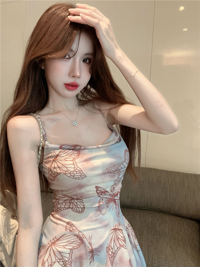 Tie-Dye Butterfly Print Cami Dress with Cinched Waist A-Line Silhouette Summer 2026