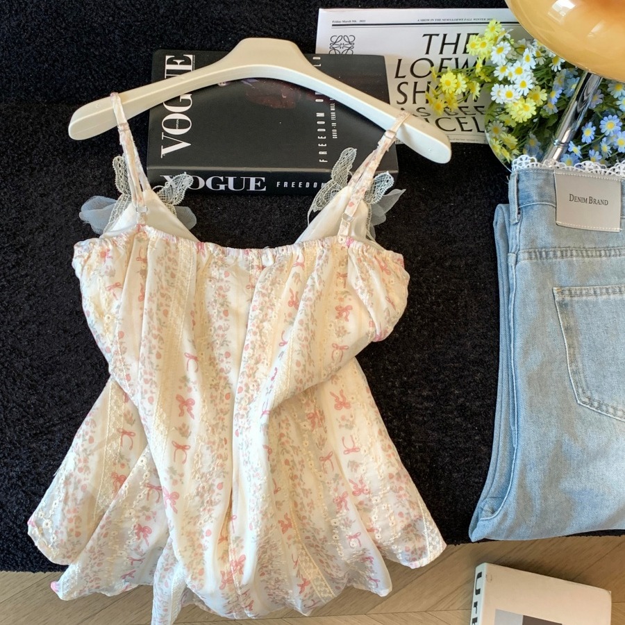Women's Vacation Style Embroidered Floral Loose V-Neck Cami Top Summer 2026 Fashion Pleated Drapey Elegant Blouse - Style 5d7c1a - Image 5