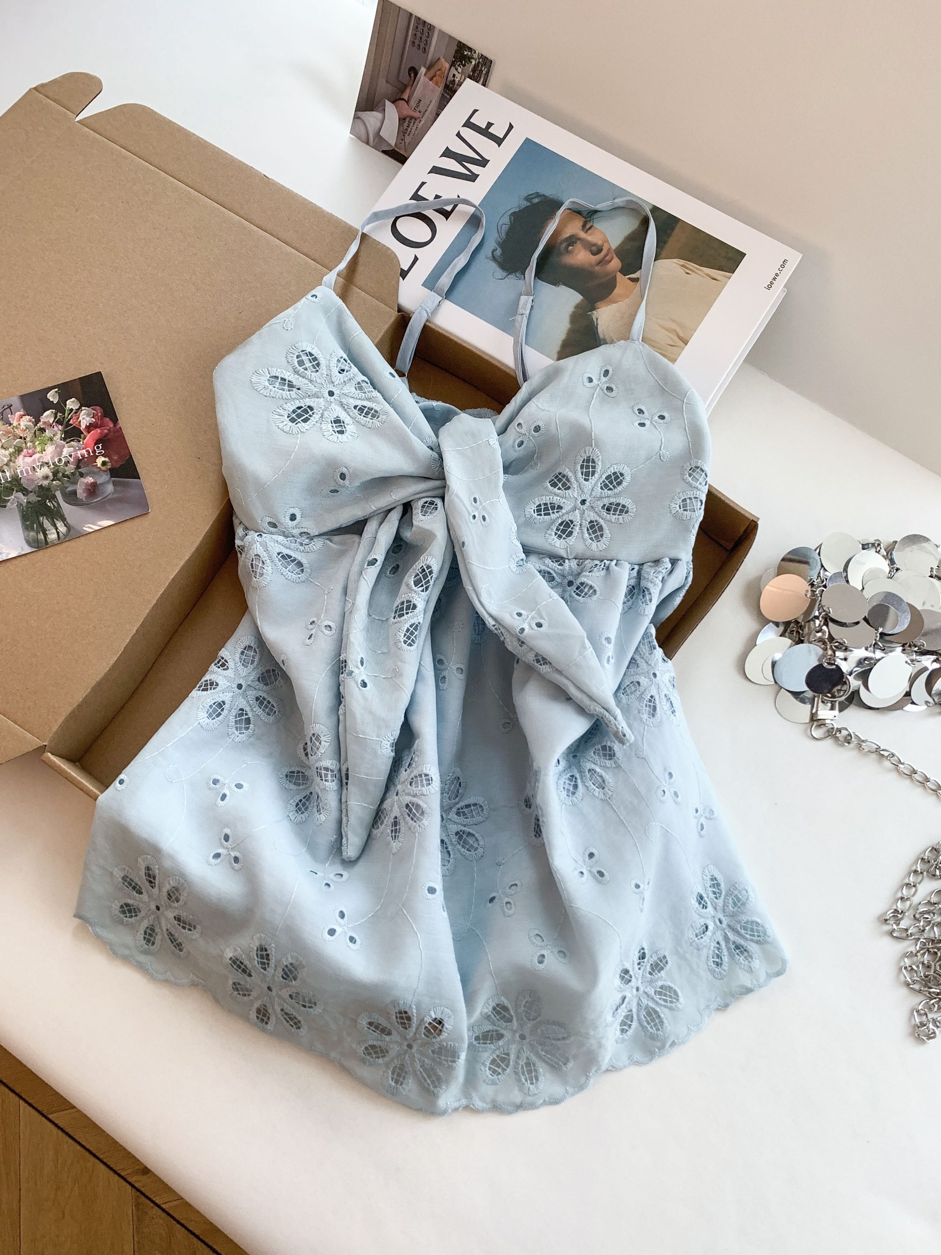 Sweet Floral Embroidered Bow Camisole Top for Women Summer Cinched Waist Design