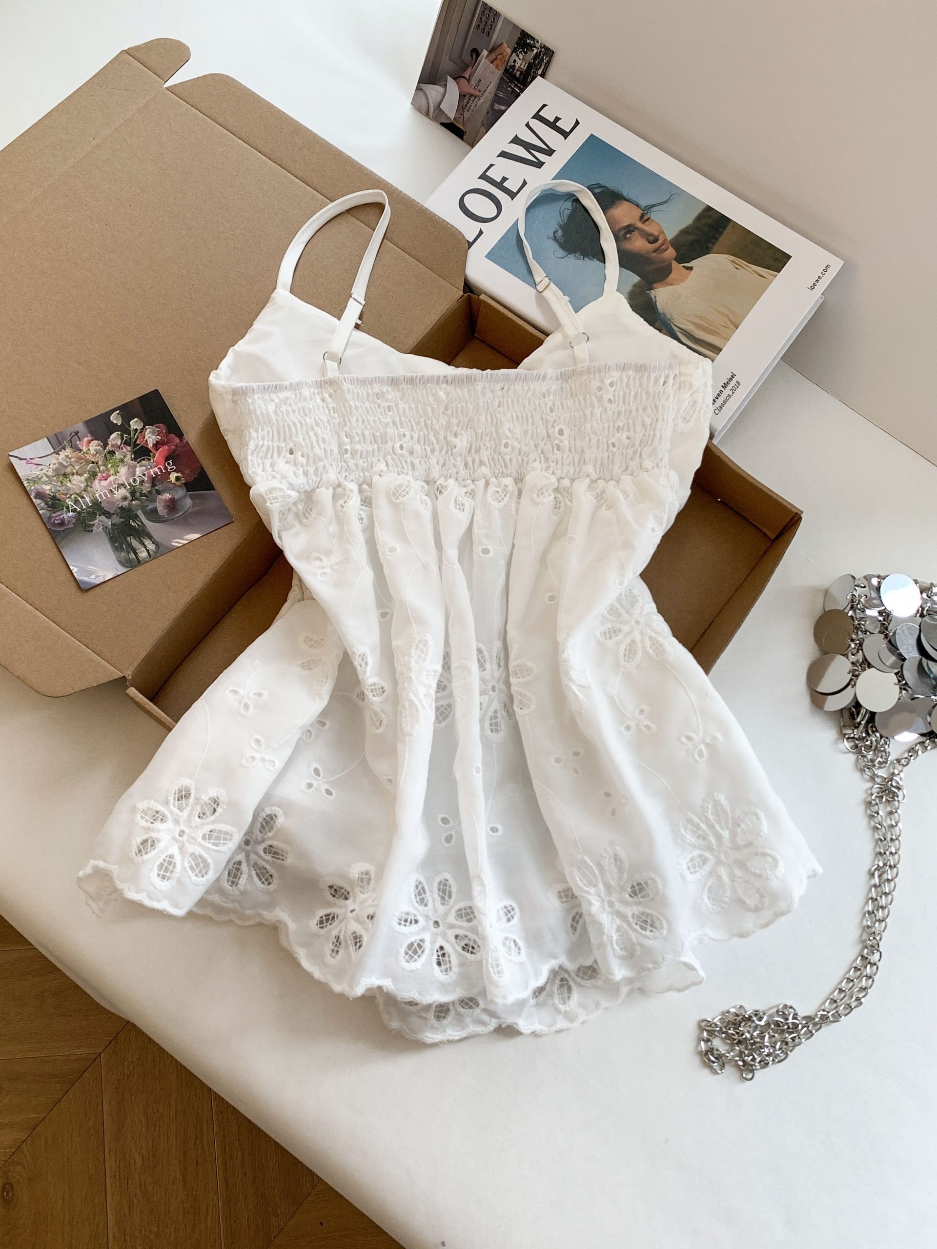 Sweet Floral Embroidered Bow Camisole Top for Women Summer Cinched Waist Design - Image 4