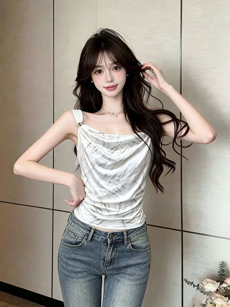 Tie-Dye Cowl Neck Ruched Cami Top for Women Summer Sleeveless Slim Fit - Image 4