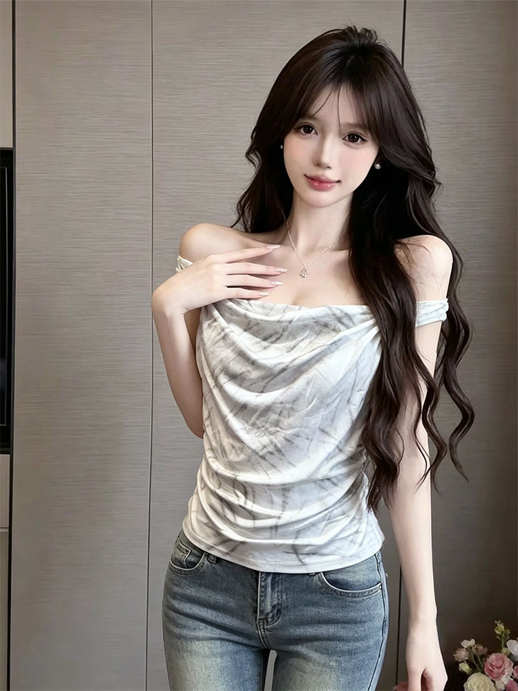Tie-Dye Cowl Neck Ruched Cami Top for Women Summer Sleeveless Slim Fit