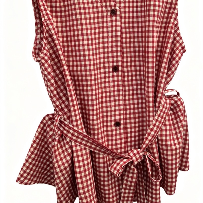 Retro Red Plaid Sleeveless Camisole Top with Tie French Style Women's Shirt - Image 5