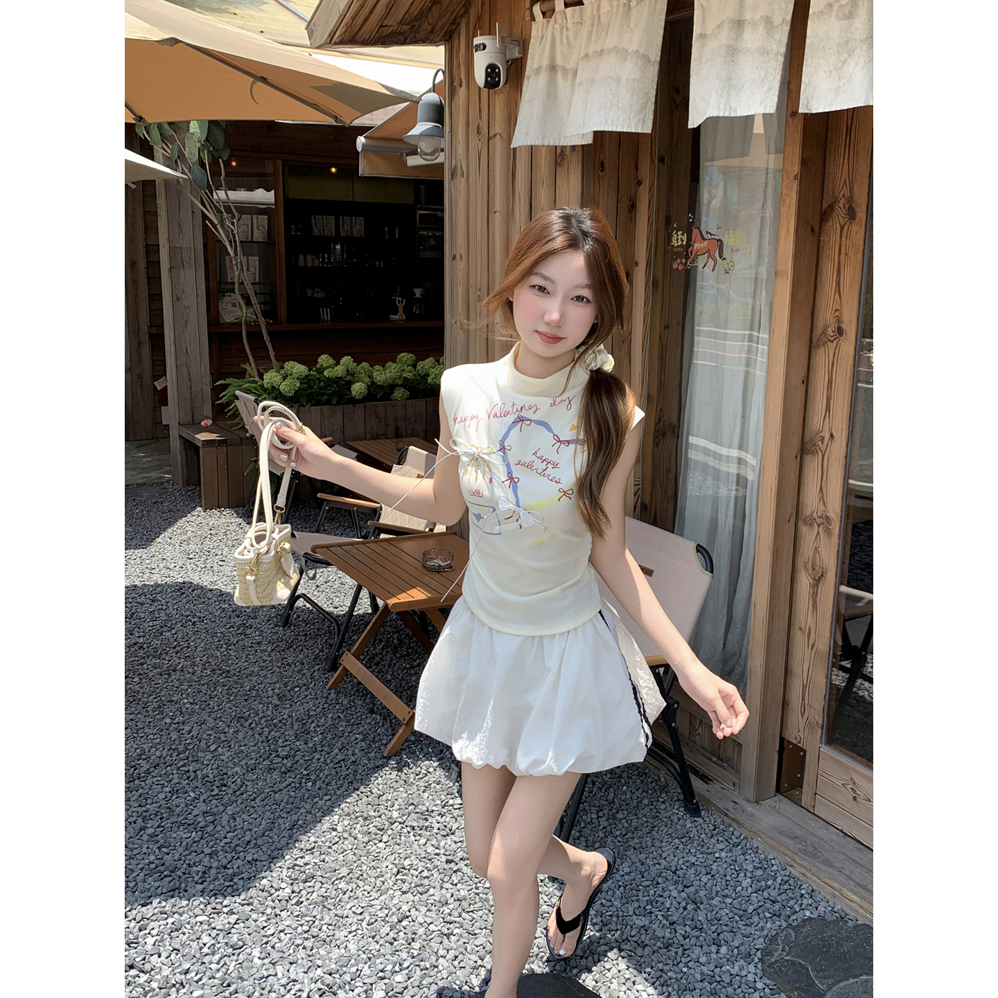 Cartoon Print Sleeveless T-Shirt for Women Summer Bow Slimming Top - Image 3