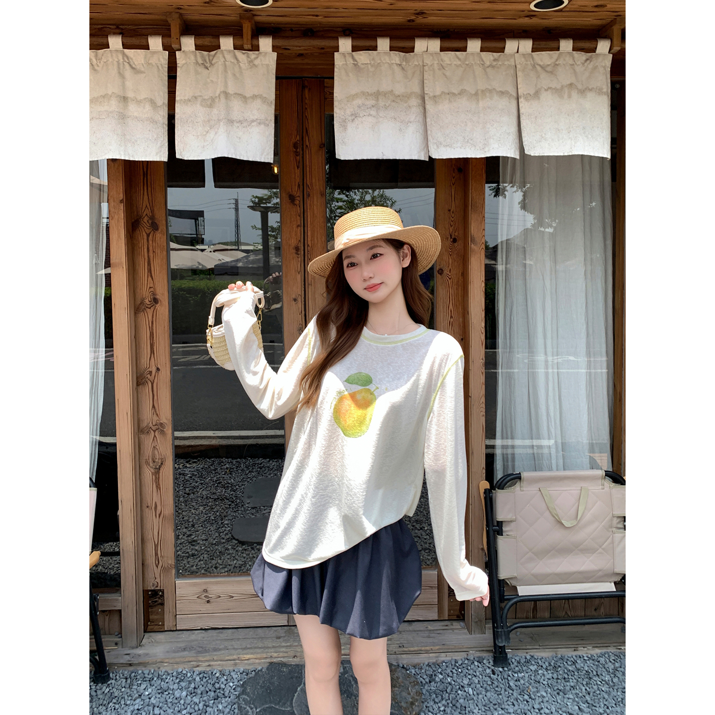 Fruit Print Long Sleeve Sun Protection T-Shirt for Women 2026 Summer New Sheer Loose Slimming Lazy Cover-Up Top - Image 4