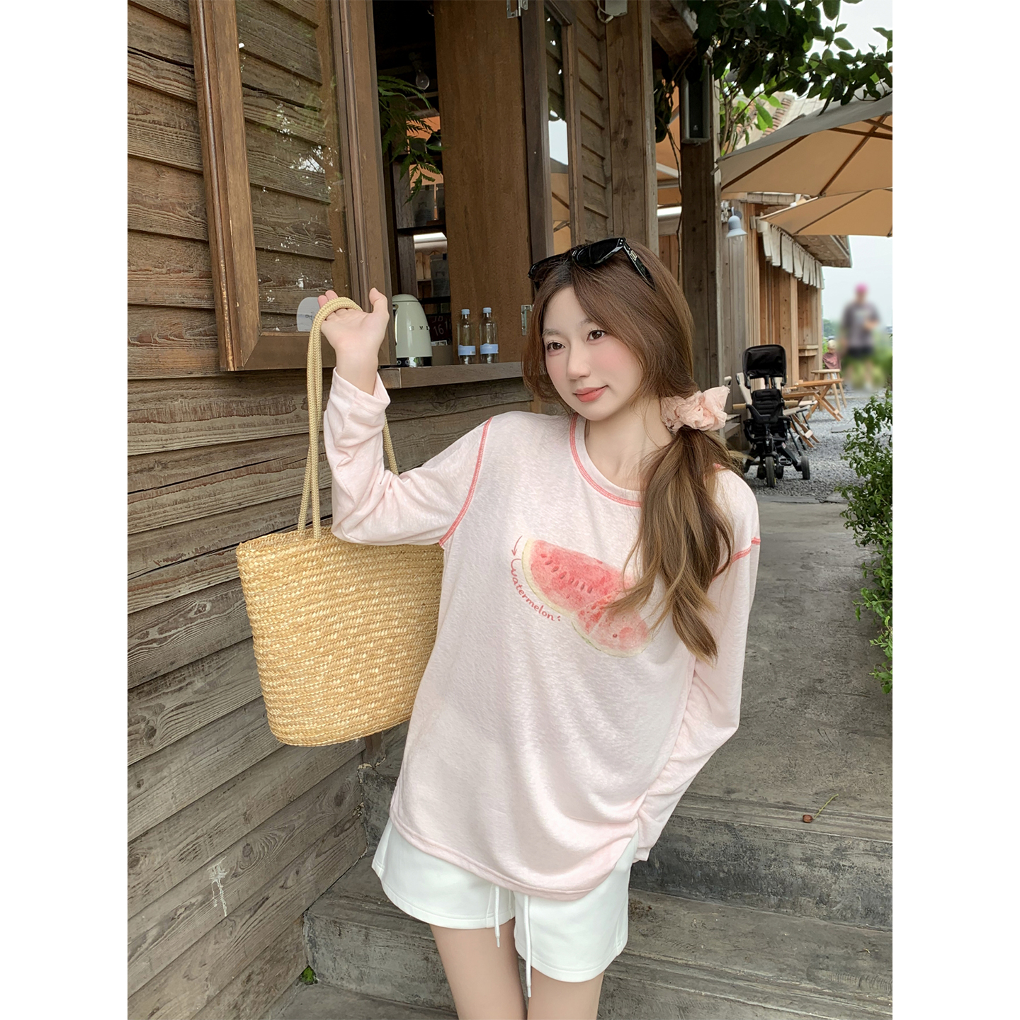 Korean Fruit Print Color Block Sun Protection Top Women Summer Loose Lightweight Pullover - Image 5