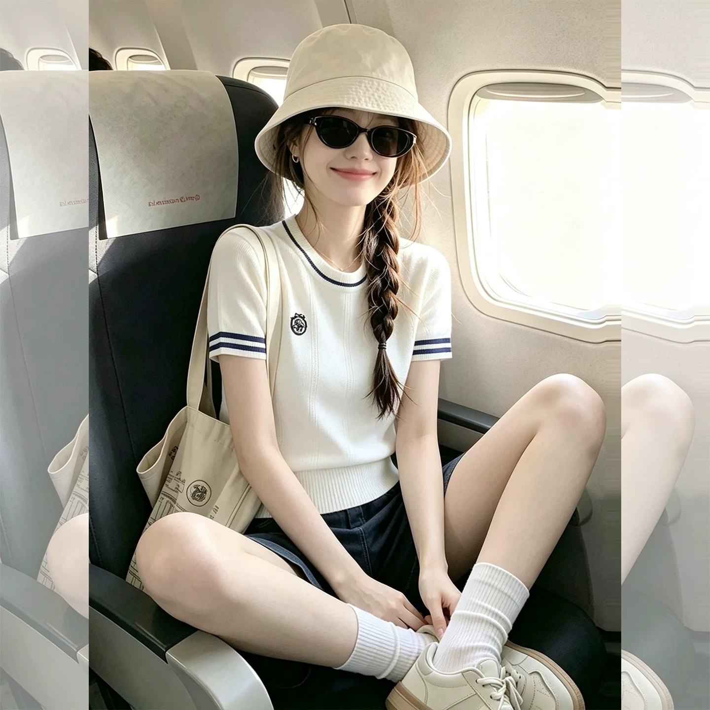 Preppy Embroidered Striped White Short Sleeve T-Shirt for Women Summer Korean Style Loose Slimming Versatile Design Knit Top - Image 4