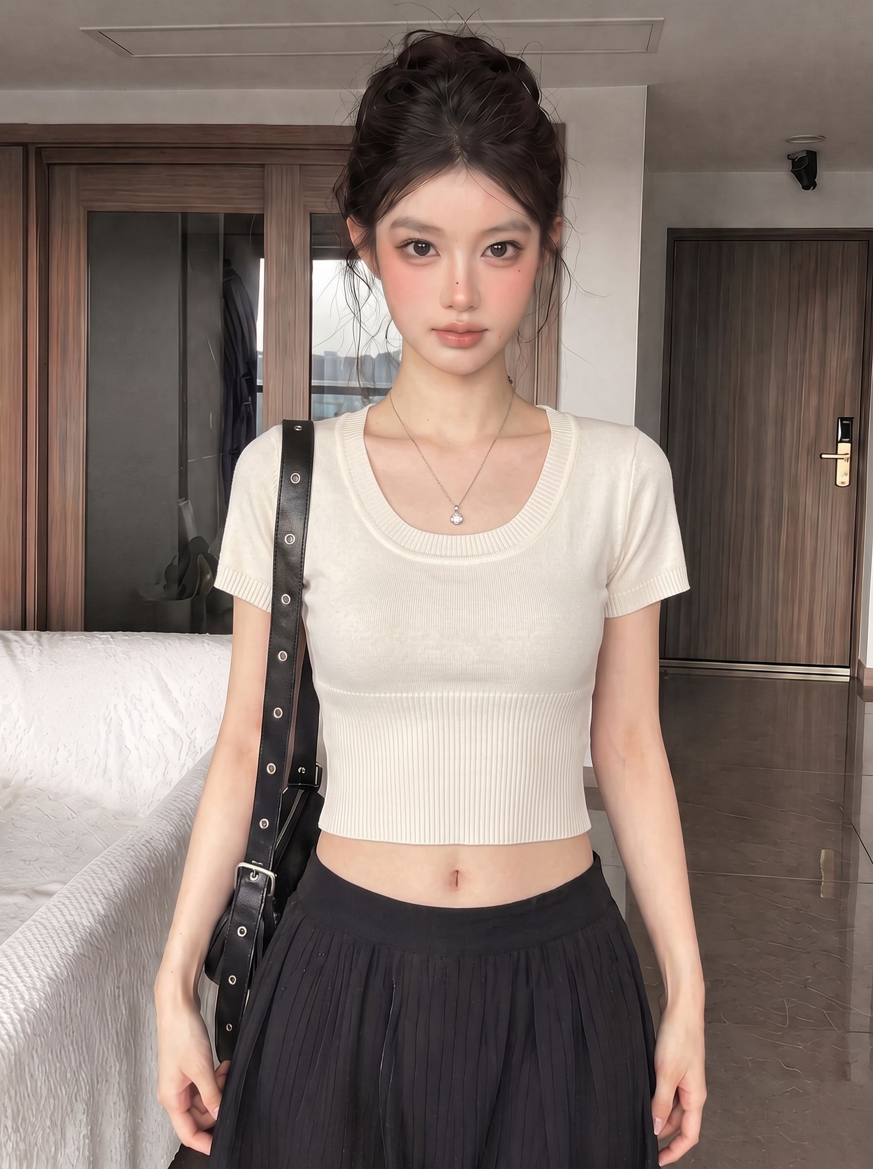 Women's U-Neck Slim Fit Short Knit Top Summer