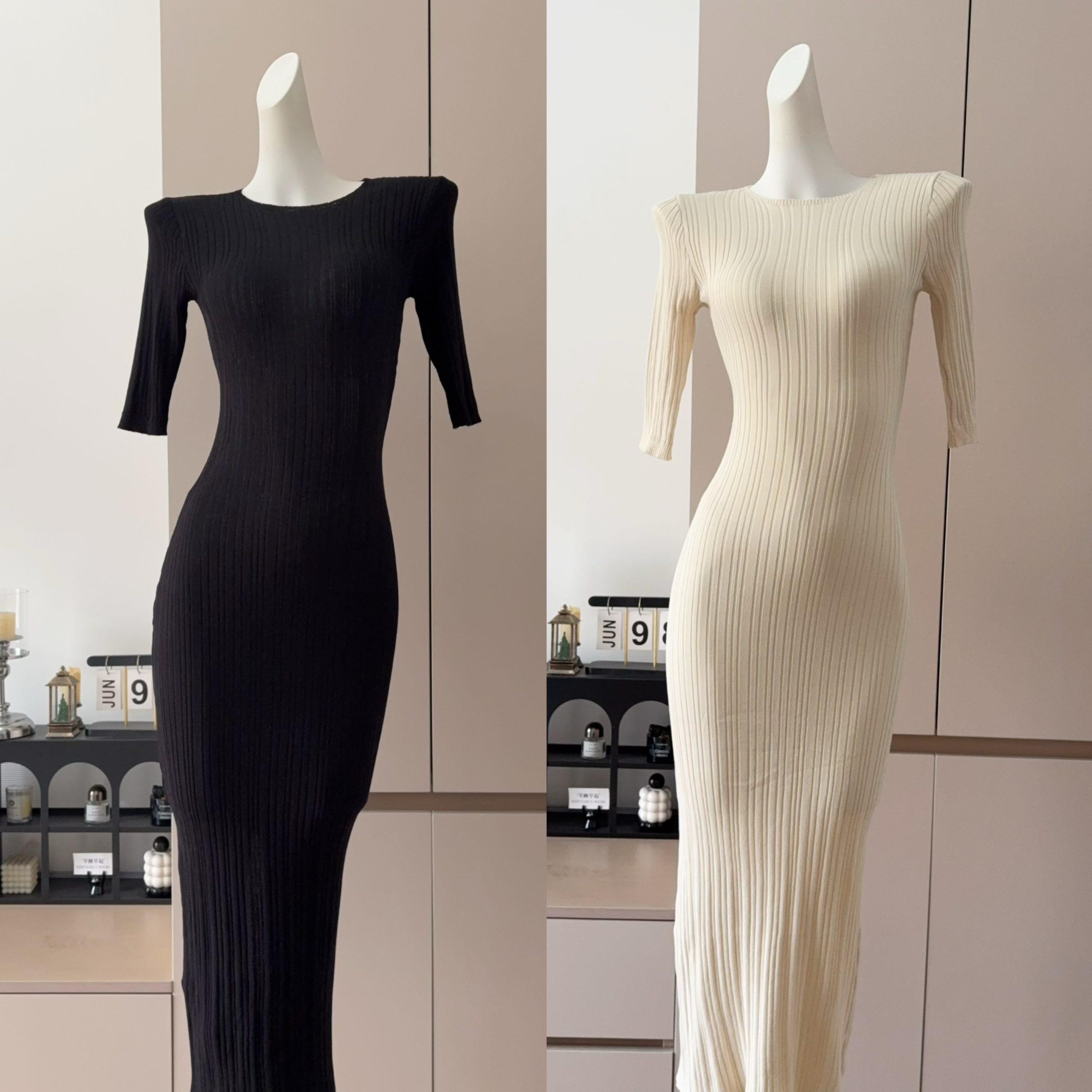 Korean Minimalist Round Neck Mid Sleeve Knit Dress for Women