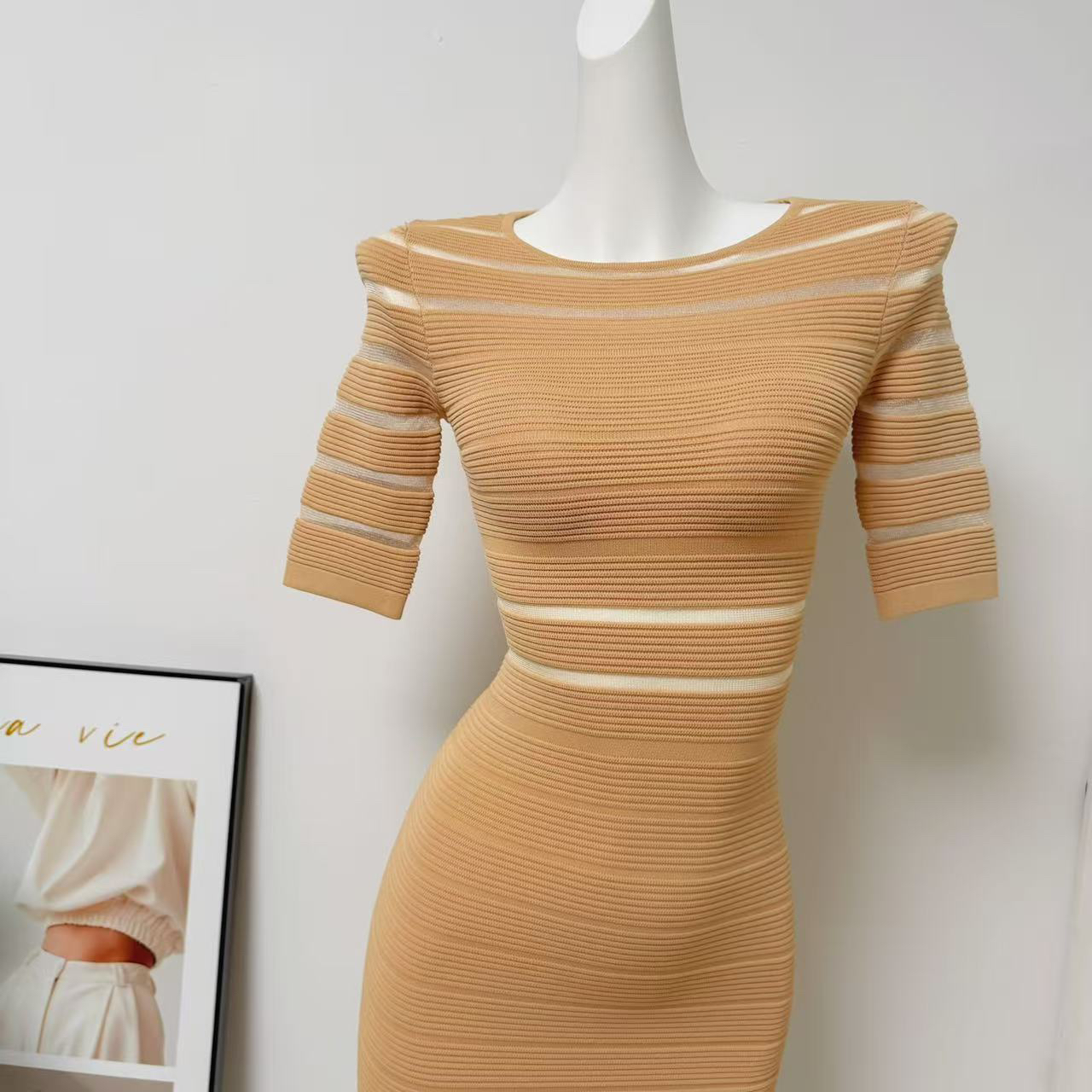 Women's Short Sleeve Cutout Bodycon Dress Korean Style Early Autumn Sexy Mini - Image 3