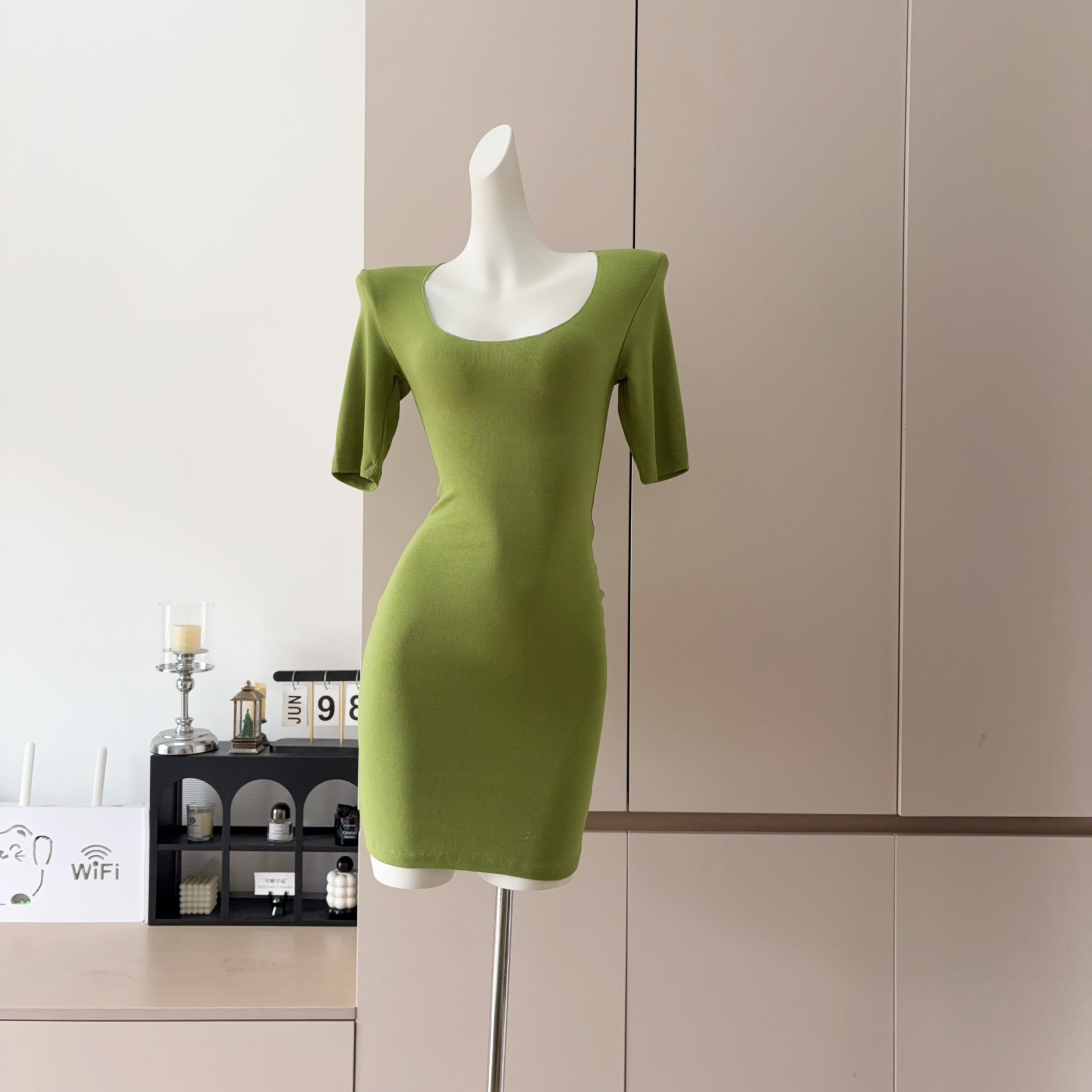 Square Neck Ruched Bodycon Short Sleeve Dress for Women Summer Slim Fit - Image 2