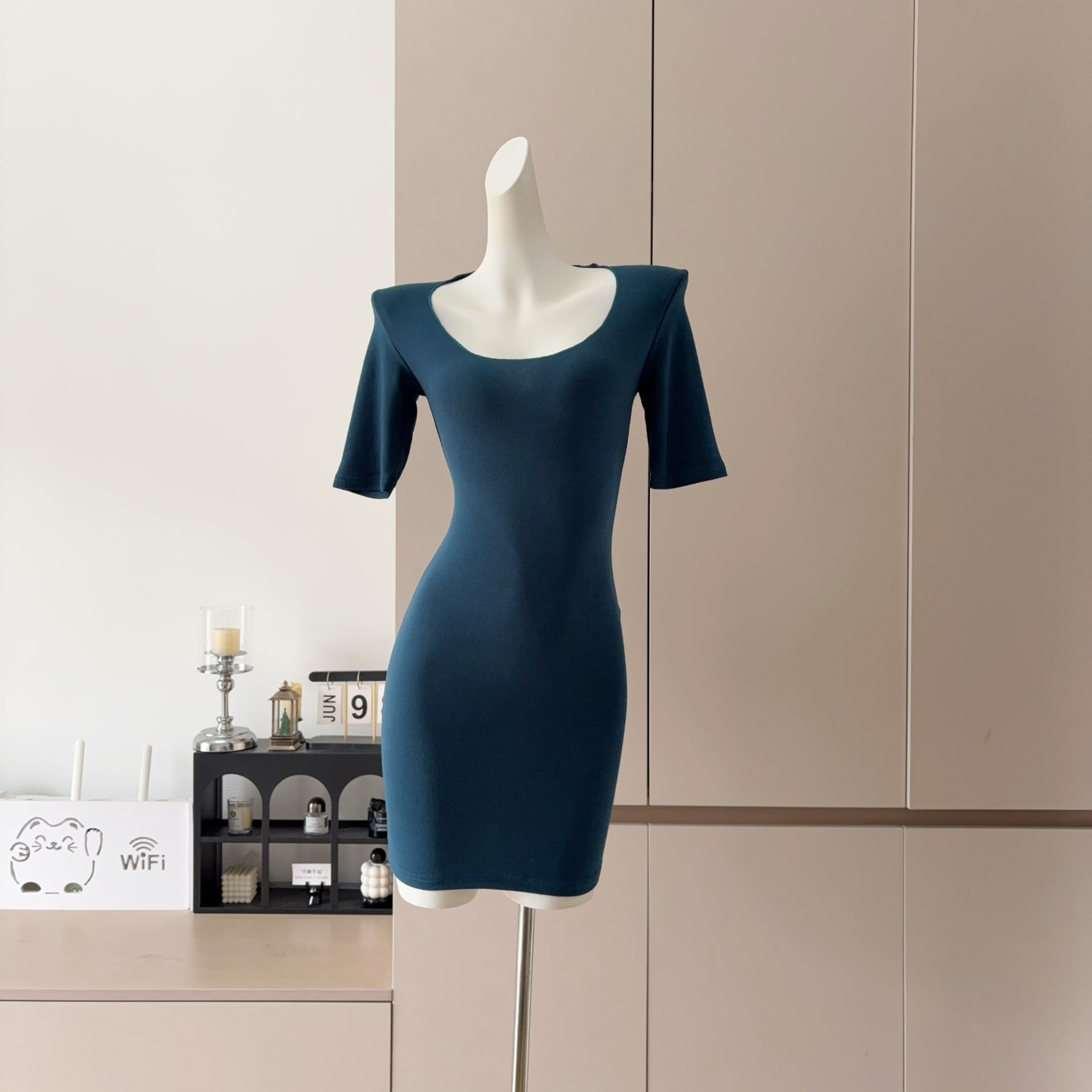 Square Neck Ruched Bodycon Short Sleeve Dress for Women Summer Slim Fit - Image 3