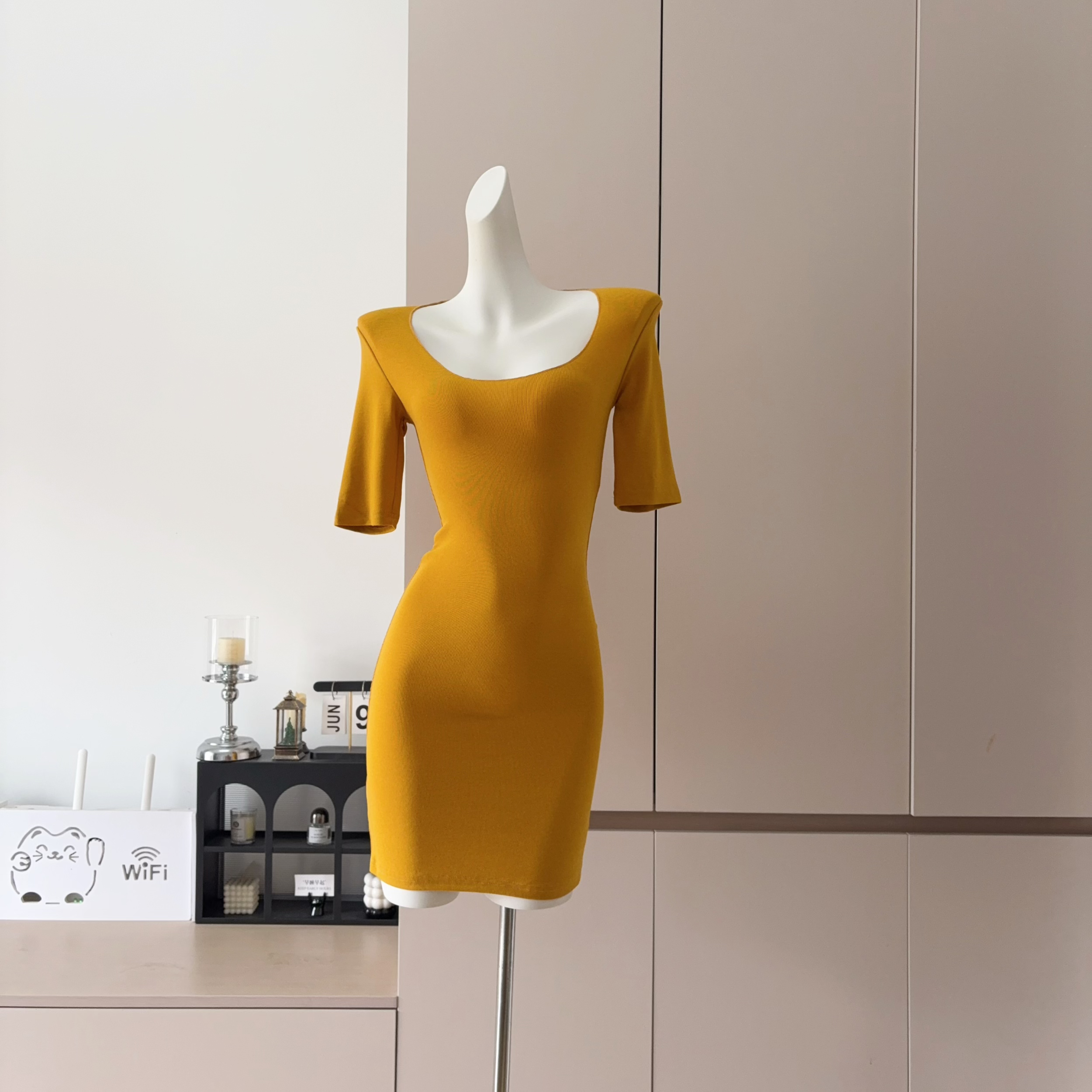 Square Neck Ruched Bodycon Short Sleeve Dress for Women Summer Slim Fit - Image 4