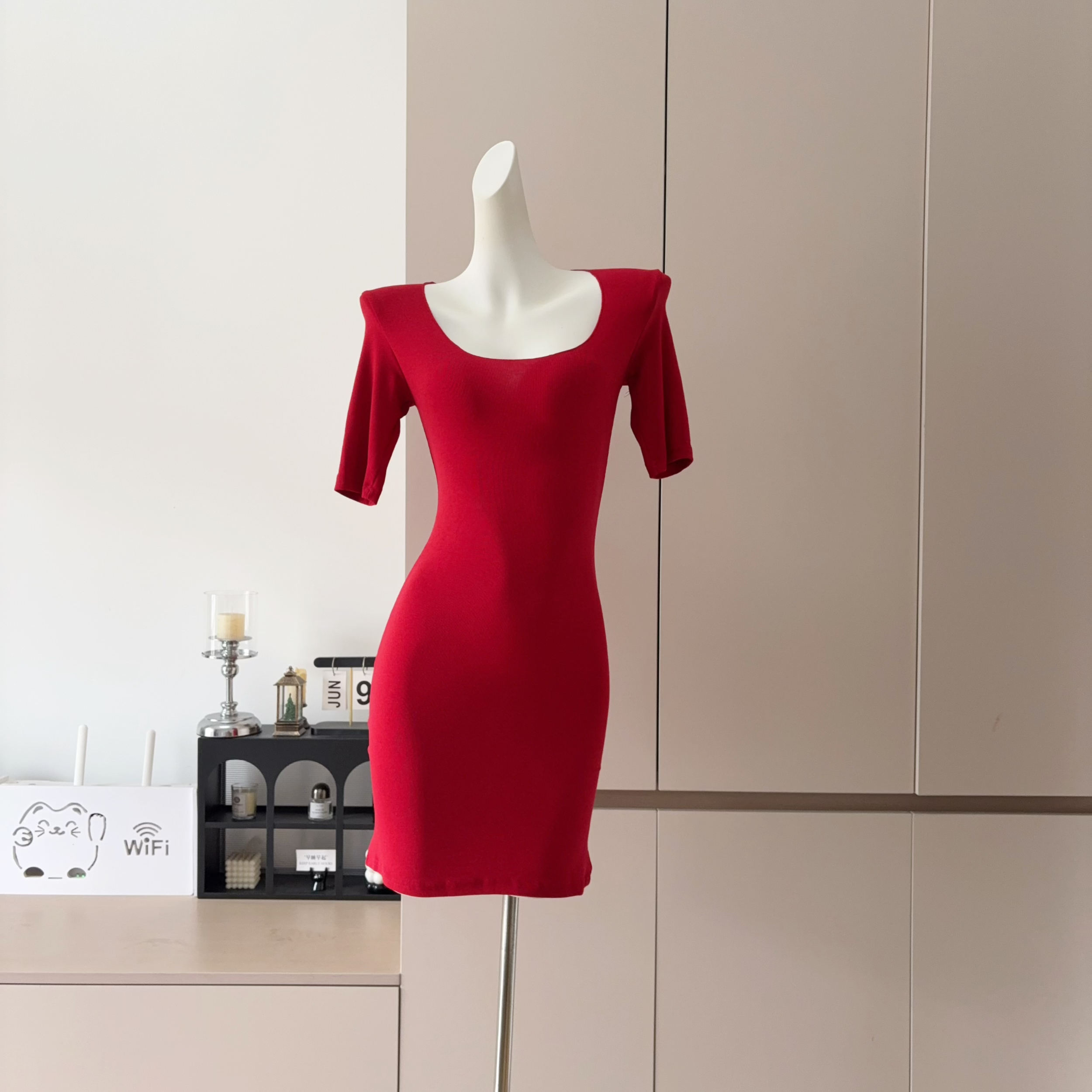 Square Neck Ruched Bodycon Short Sleeve Dress for Women Summer Slim Fit - Image 5