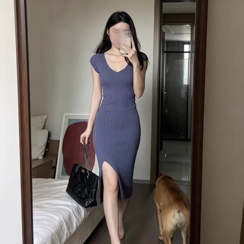 Minimalist V-Neck Sleeveless Knit Dress for Women